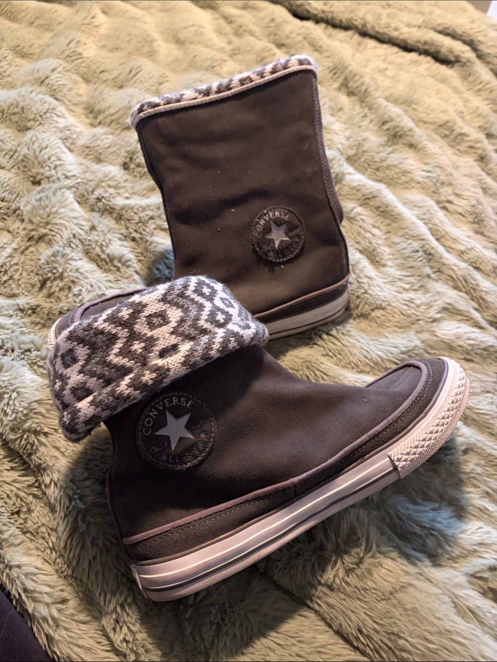 Converse Gray Fold-Over Knit Cuff Casual Boots